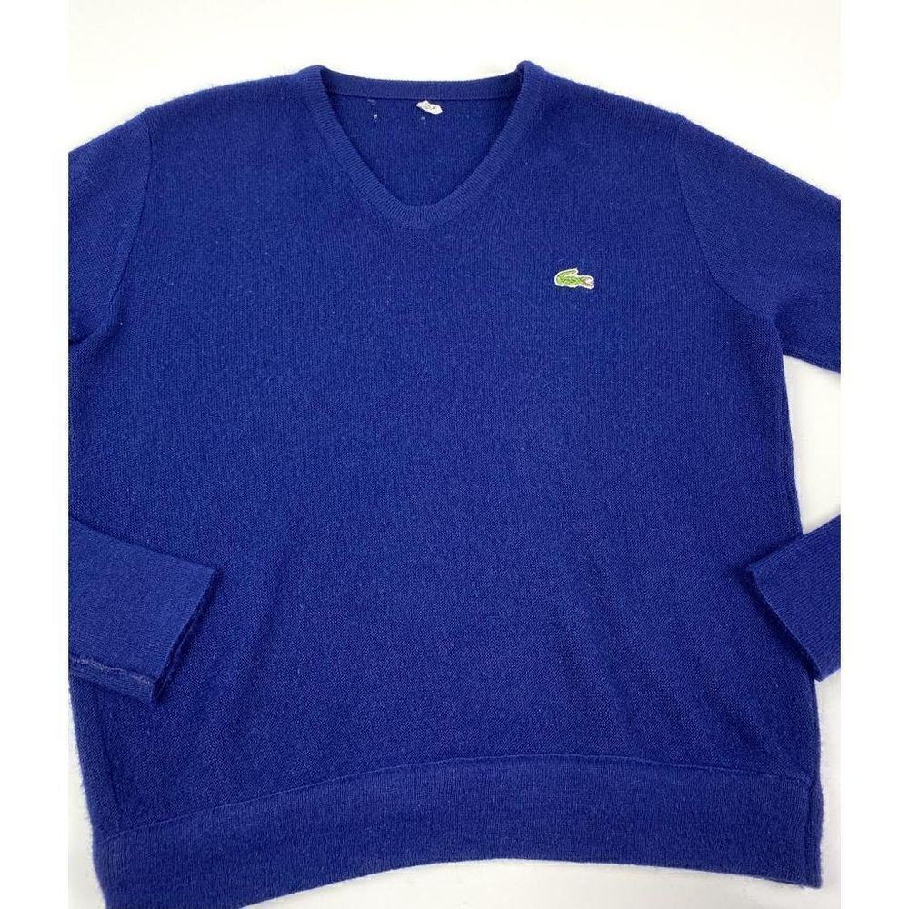 Vintage Izod Lacoste V-Neck Pullover Sweater Mens Medium Navy Blue Casual AT0295